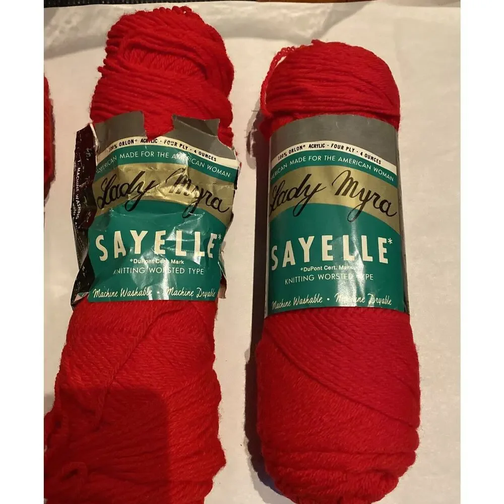 Vintage Caron Sayelle Yarn Lot 5 Skeins Devil Red 1024‎ NOS Acrylic Worsted